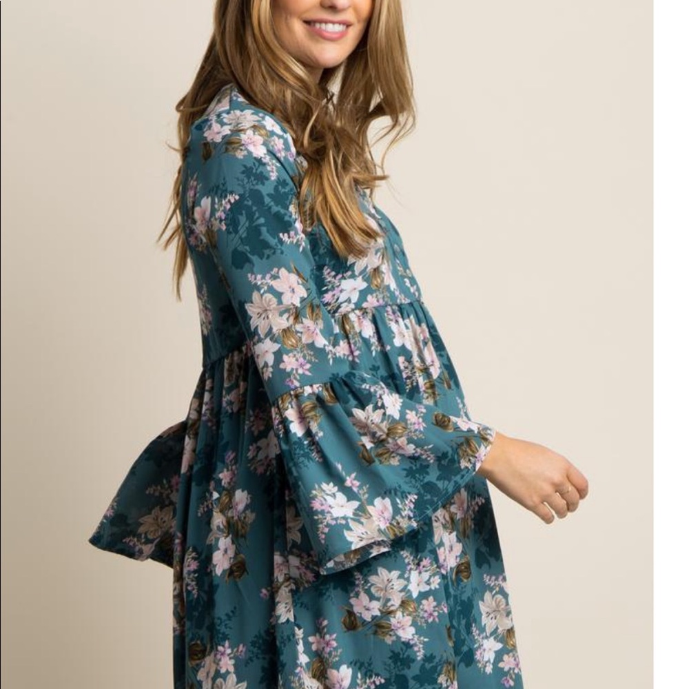 Teal floral babydoll chiffon dress